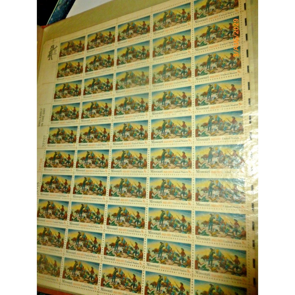 1971 Missouri Statehood 150th Anniversary 8c Stamp Sheet Thomas Hart Benton 1426